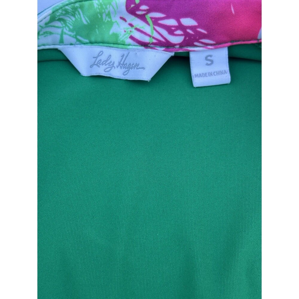Lady Hagen Sleeveless V-Neck Green W/ Pink Floral Top Women’s S - Picture 3 of 6